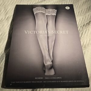 VICTORIA'S SECRET LACE TOP JUST MARRIED RHINESTONE THIGH HIGH STOCKINGS MEDIUM